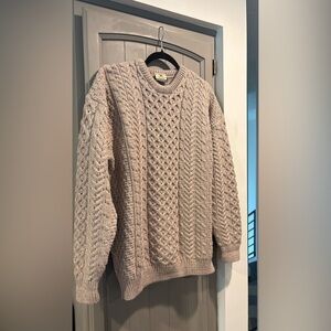 Carraig Donn Unisex Cable Knit Fisherman Sweater is BEIGE Not Cream, Size L